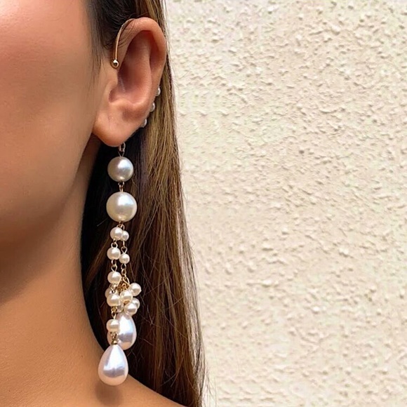 🔵𝟲𝟱%𝗢𝗙𝗙 𝗯𝘂𝗻𝗱𝗹𝗲𝘀 𝟯+🔵 NEW Long Pearl Tassel Cuff Earring - Picture 4 of 10